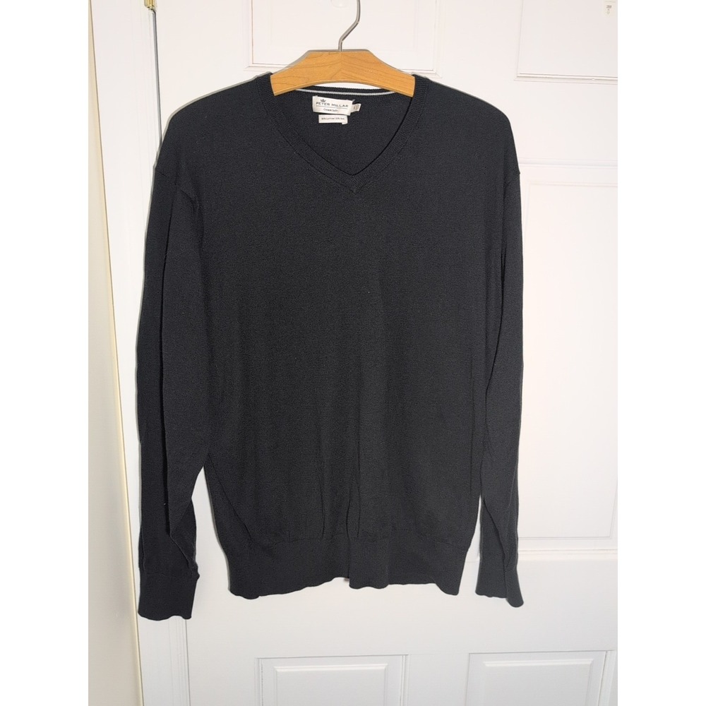 Peter Millar Crown Soft Sweater Mens Large Black V Neck Pullover Silk Blend Golf